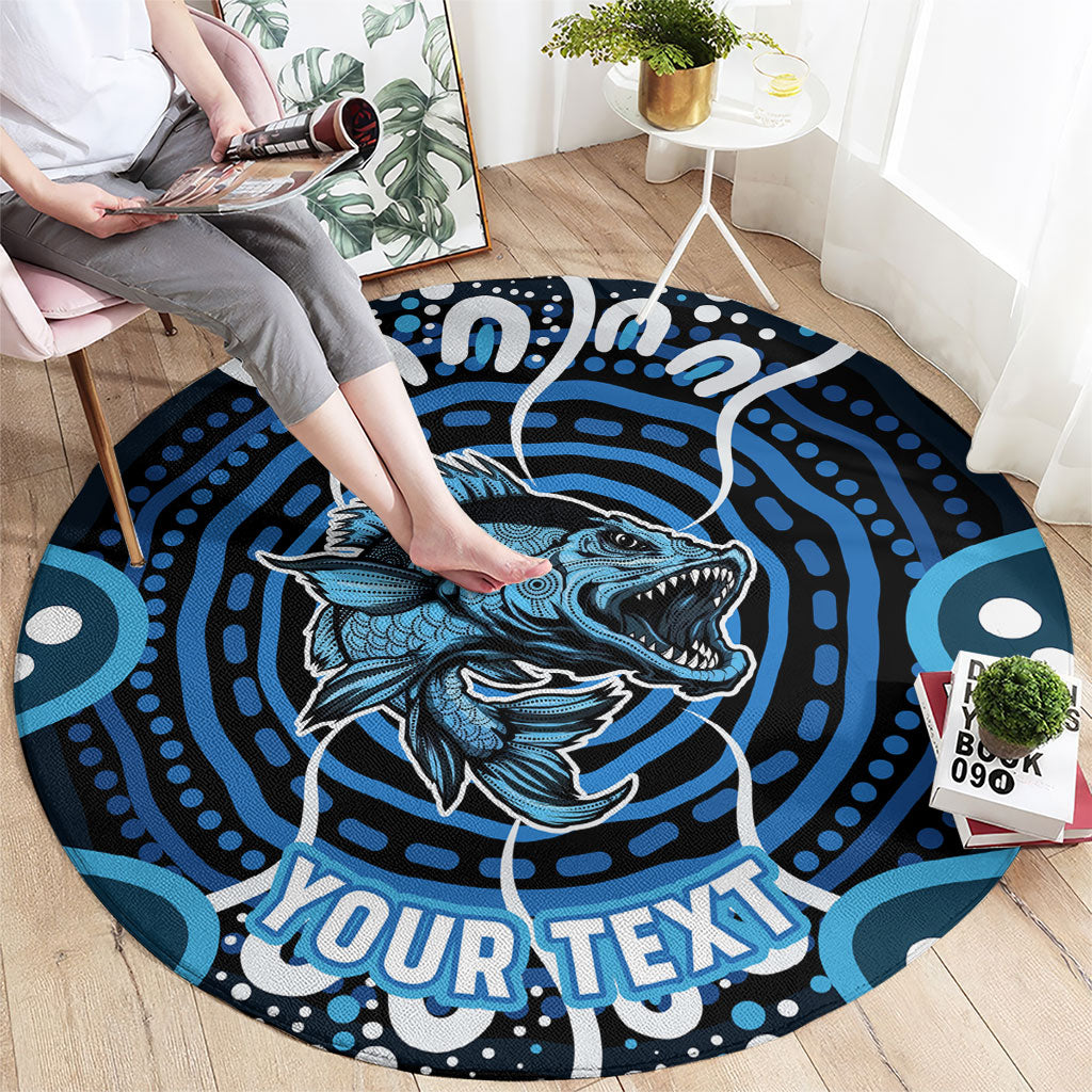 Custom Barramundi Fishing Round Carpet Indigenous Aboriginal Dot Art Blue Fish