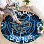 Custom Barramundi Fishing Round Carpet Indigenous Aboriginal Dot Art Blue Fish