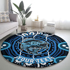 Custom Barramundi Fishing Round Carpet Indigenous Aboriginal Dot Art Blue Fish