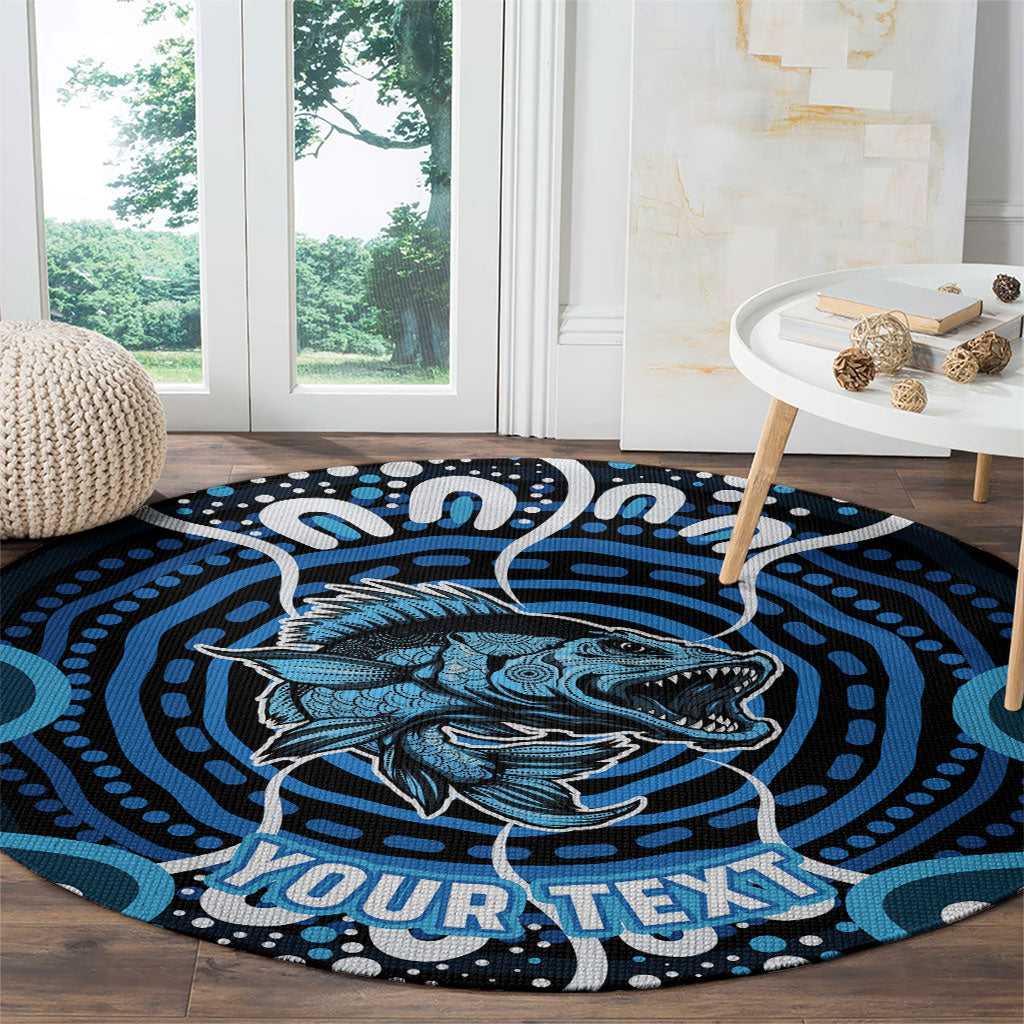 Custom Barramundi Fishing Round Carpet Indigenous Aboriginal Dot Art Blue Fish