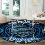 Custom Barramundi Fishing Round Carpet Indigenous Aboriginal Dot Art Blue Fish