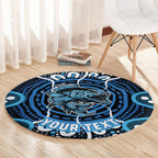 Custom Barramundi Fishing Round Carpet Indigenous Aboriginal Dot Art Blue Fish