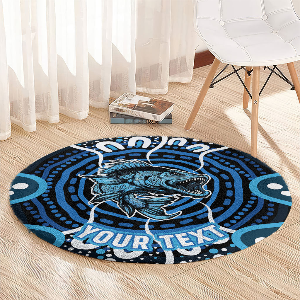 Custom Barramundi Fishing Round Carpet Indigenous Aboriginal Dot Art Blue Fish