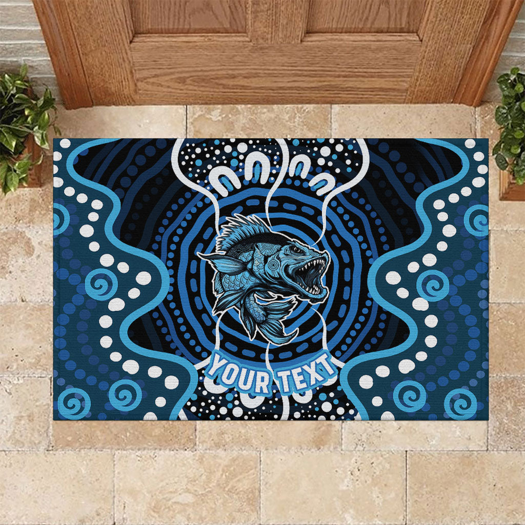 Custom Barramundi Fishing Rubber Doormat Indigenous Aboriginal Dot Art Blue Fish