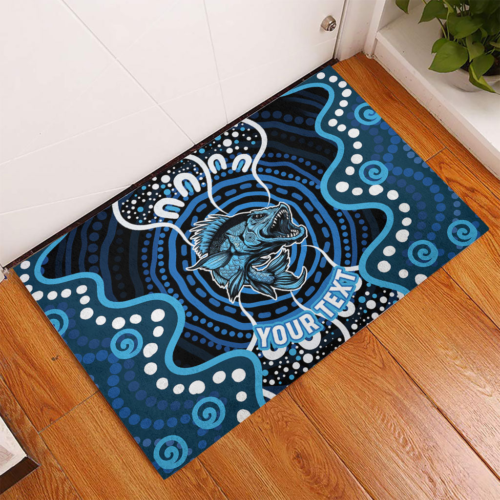 Custom Barramundi Fishing Rubber Doormat Indigenous Aboriginal Dot Art Blue Fish