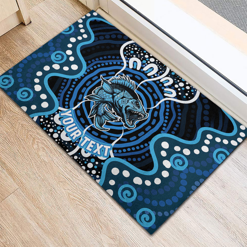 Custom Barramundi Fishing Rubber Doormat Indigenous Aboriginal Dot Art Blue Fish