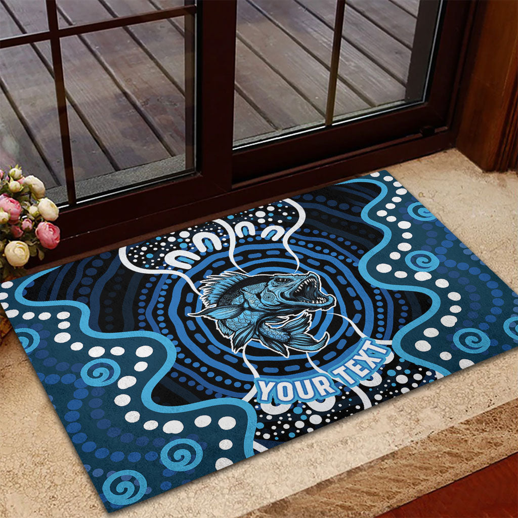 Custom Barramundi Fishing Rubber Doormat Indigenous Aboriginal Dot Art Blue Fish