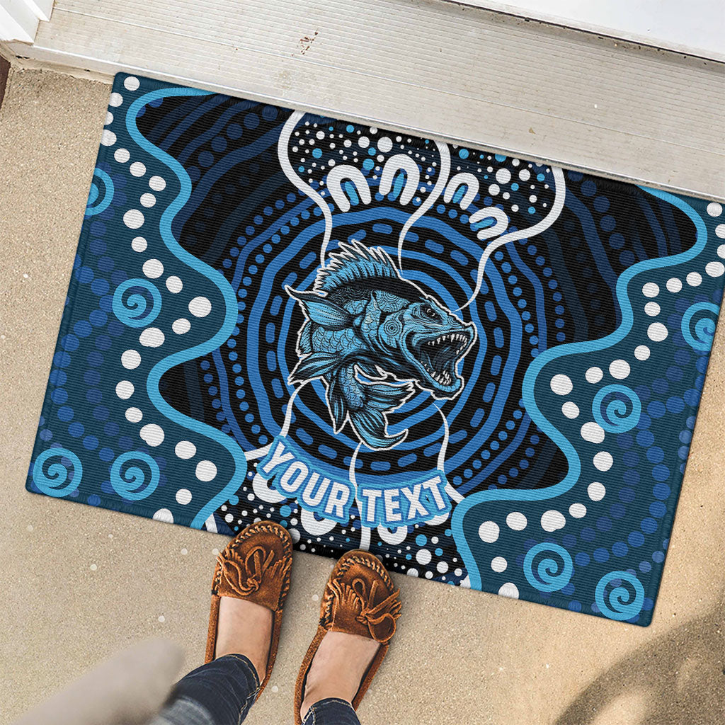Custom Barramundi Fishing Rubber Doormat Indigenous Aboriginal Dot Art Blue Fish