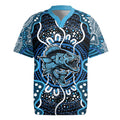 Custom Barramundi Fishing Rugby Jersey Indigenous Aboriginal Dot Art Blue Fish