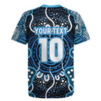 Custom Barramundi Fishing Rugby Jersey Indigenous Aboriginal Dot Art Blue Fish