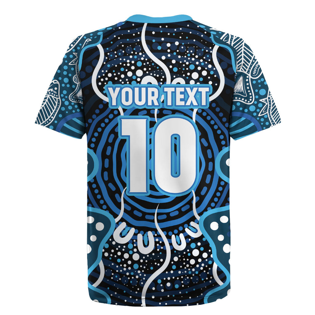 Custom Barramundi Fishing Rugby Jersey Indigenous Aboriginal Dot Art Blue Fish