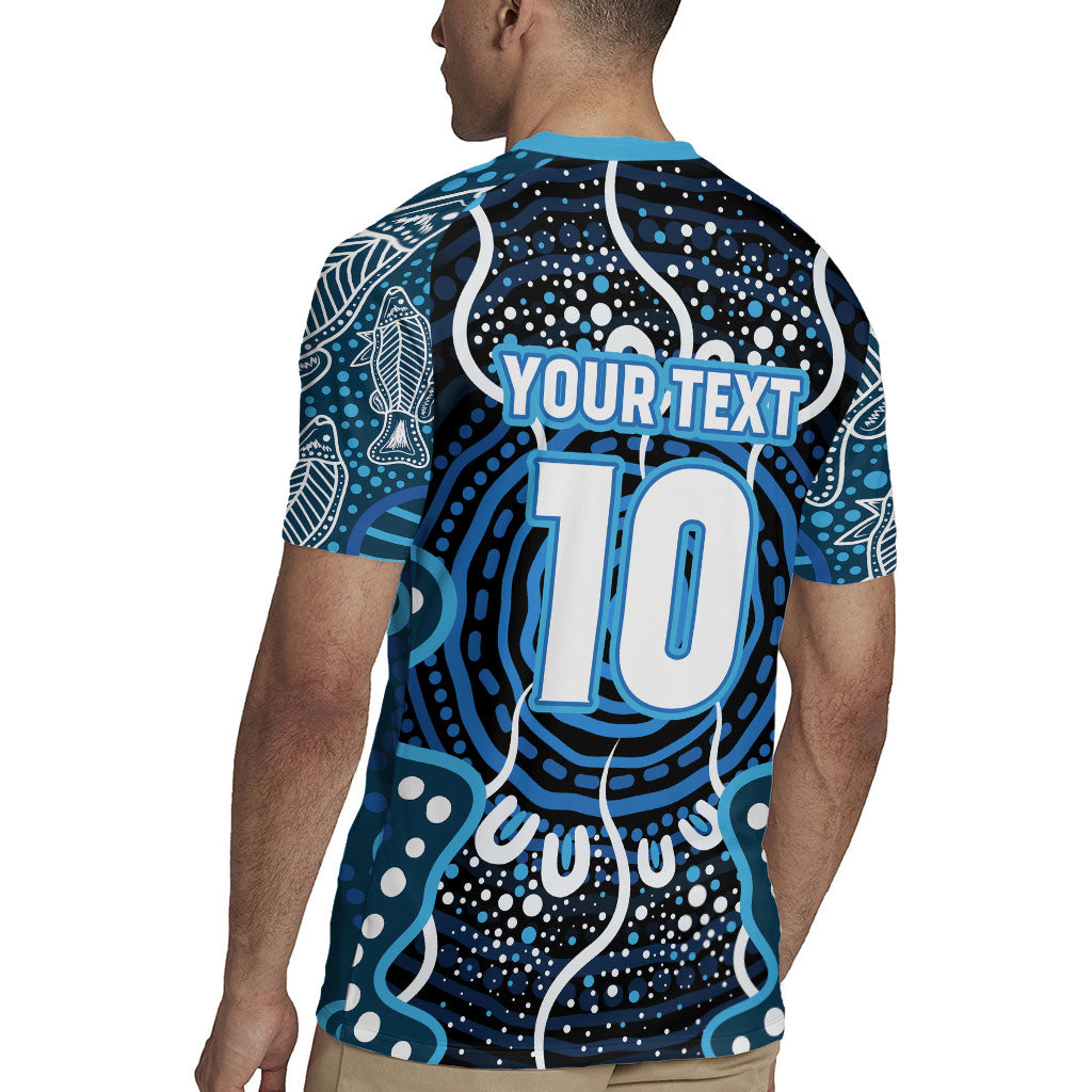 Custom Barramundi Fishing Rugby Jersey Indigenous Aboriginal Dot Art Blue Fish