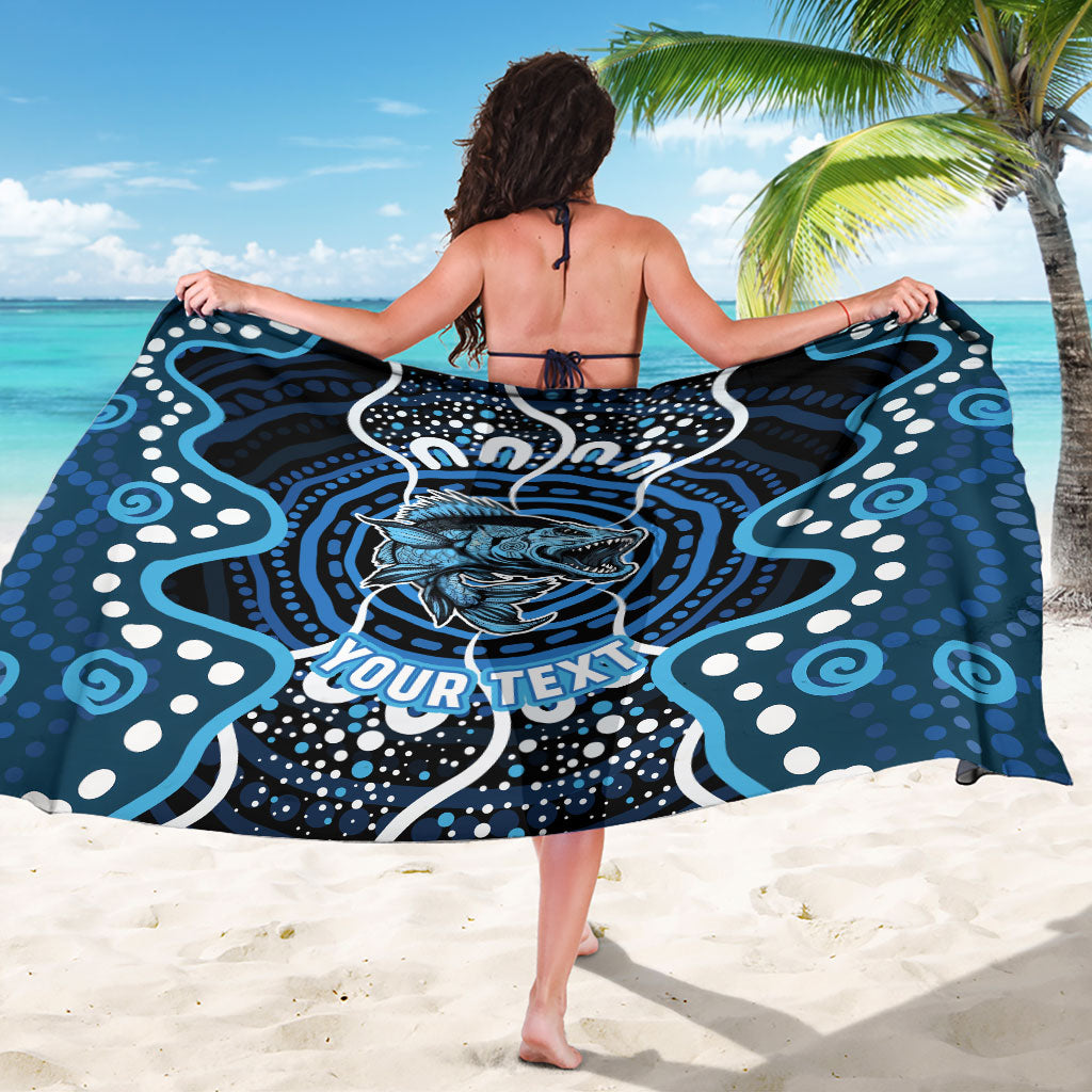 Custom Barramundi Fishing Sarong Indigenous Aboriginal Dot Art Blue Fish