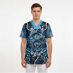 Custom Barramundi Fishing Scrub Top Indigenous Aboriginal Dot Art Blue Fish