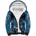 Custom Barramundi Fishing Sherpa Hoodie Indigenous Aboriginal Dot Art Blue Fish