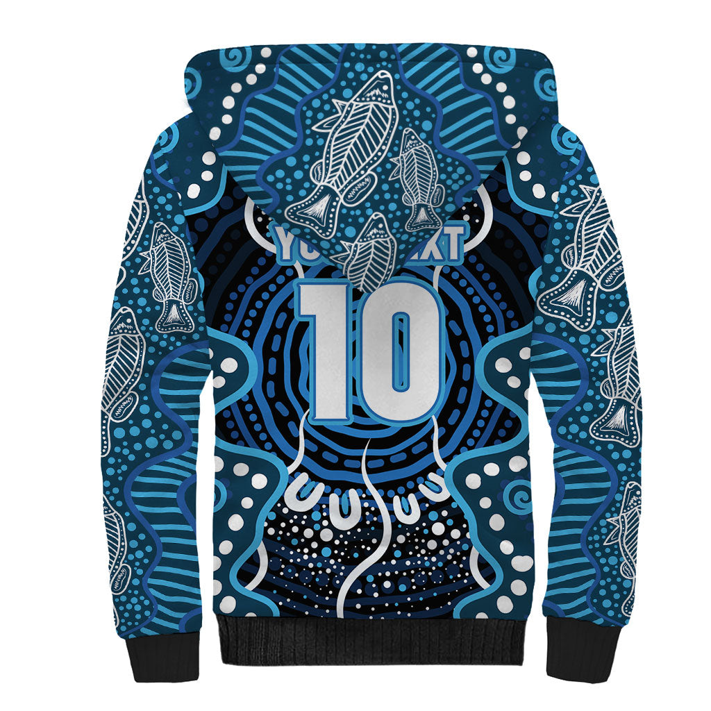 Custom Barramundi Fishing Sherpa Hoodie Indigenous Aboriginal Dot Art Blue Fish