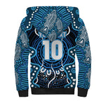 Custom Barramundi Fishing Sherpa Hoodie Indigenous Aboriginal Dot Art Blue Fish