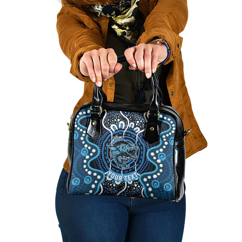 Custom Barramundi Fishing Shoulder Handbag Indigenous Aboriginal Dot Art Blue Fish