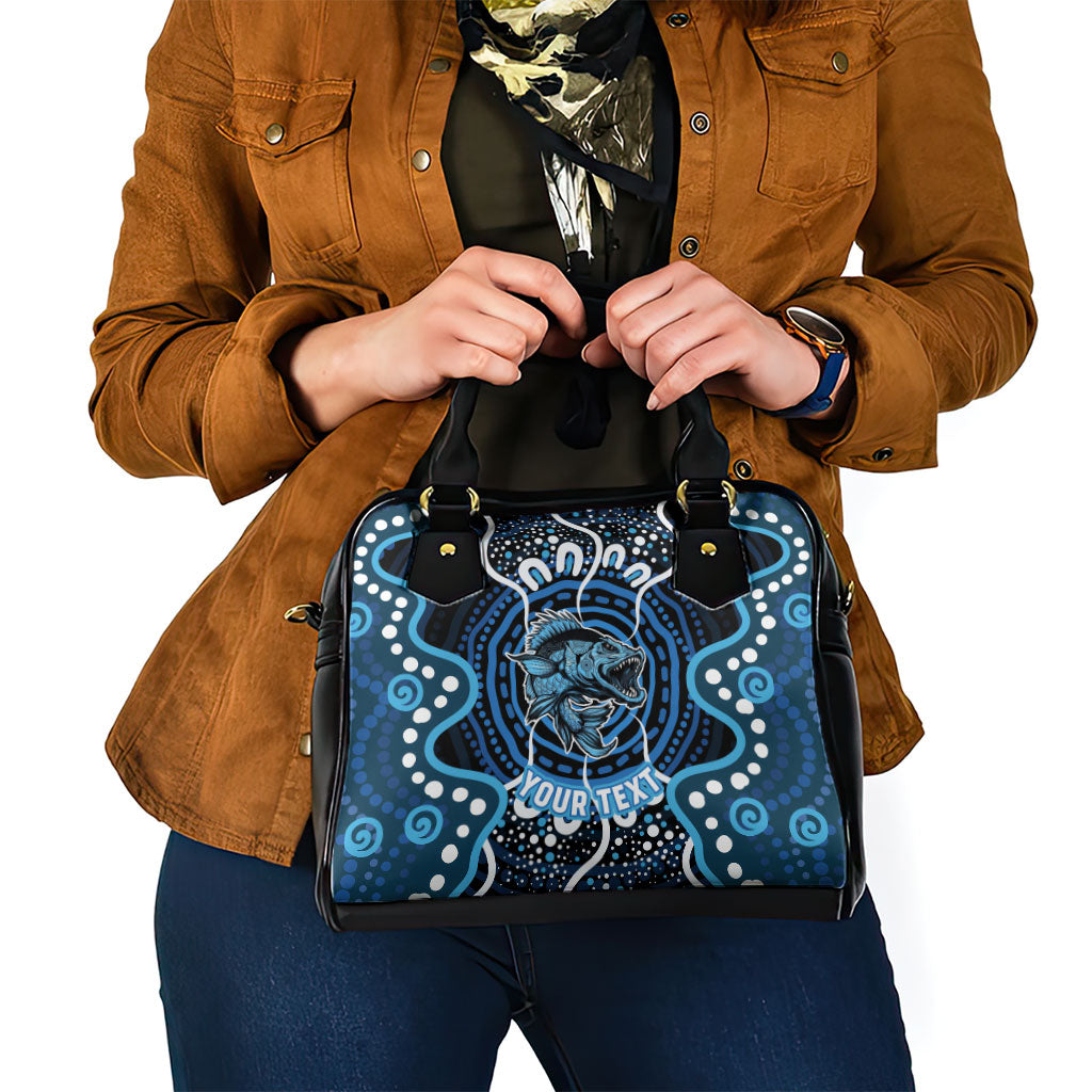 Custom Barramundi Fishing Shoulder Handbag Indigenous Aboriginal Dot Art Blue Fish