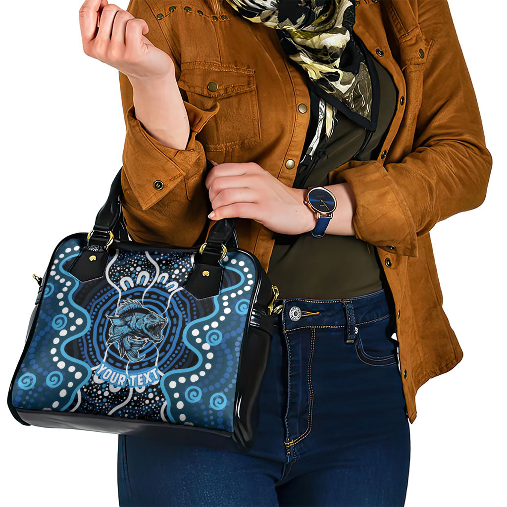 Custom Barramundi Fishing Shoulder Handbag Indigenous Aboriginal Dot Art Blue Fish