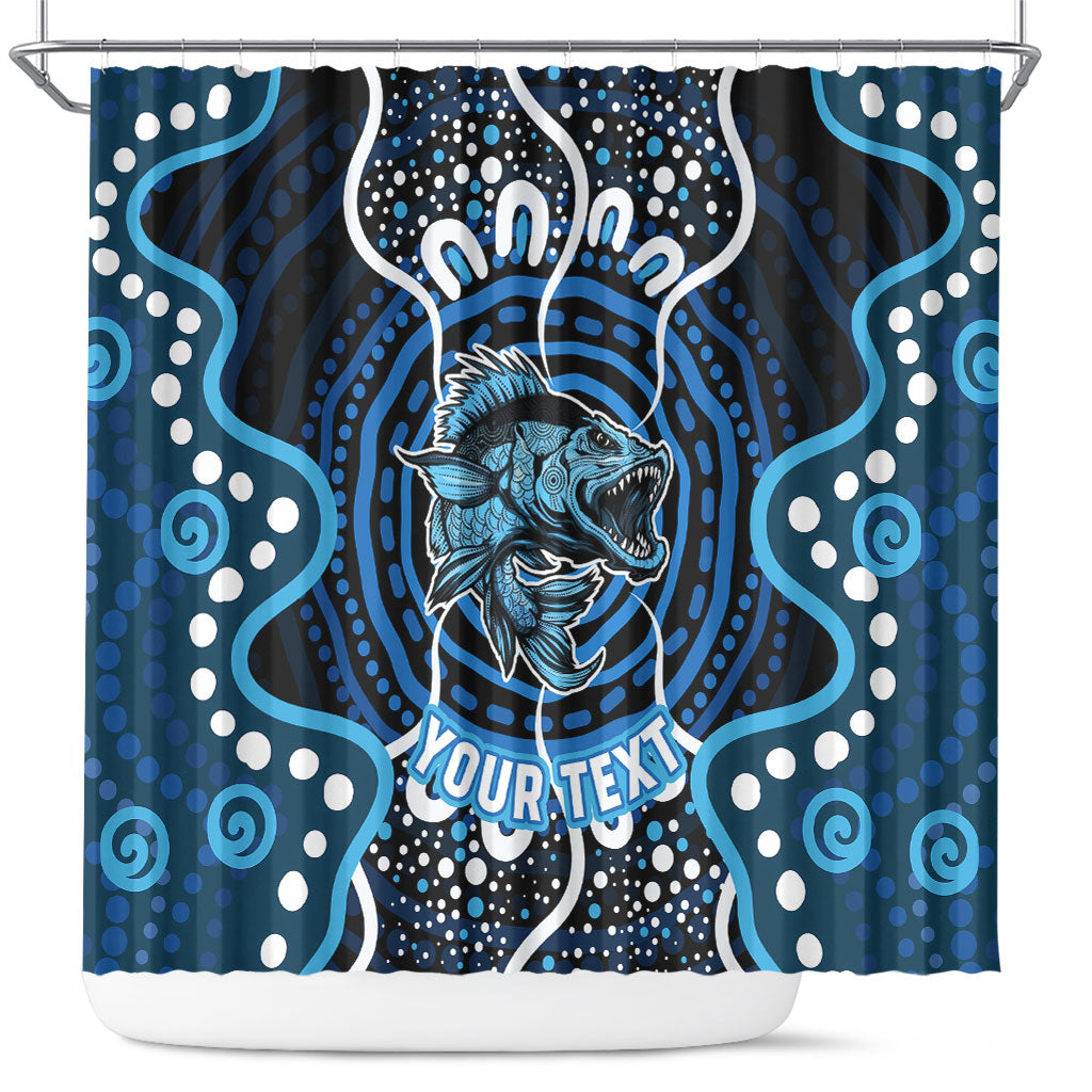 Custom Barramundi Fishing Shower Curtain Indigenous Aboriginal Dot Art Blue Fish
