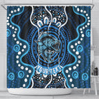 Custom Barramundi Fishing Shower Curtain Indigenous Aboriginal Dot Art Blue Fish