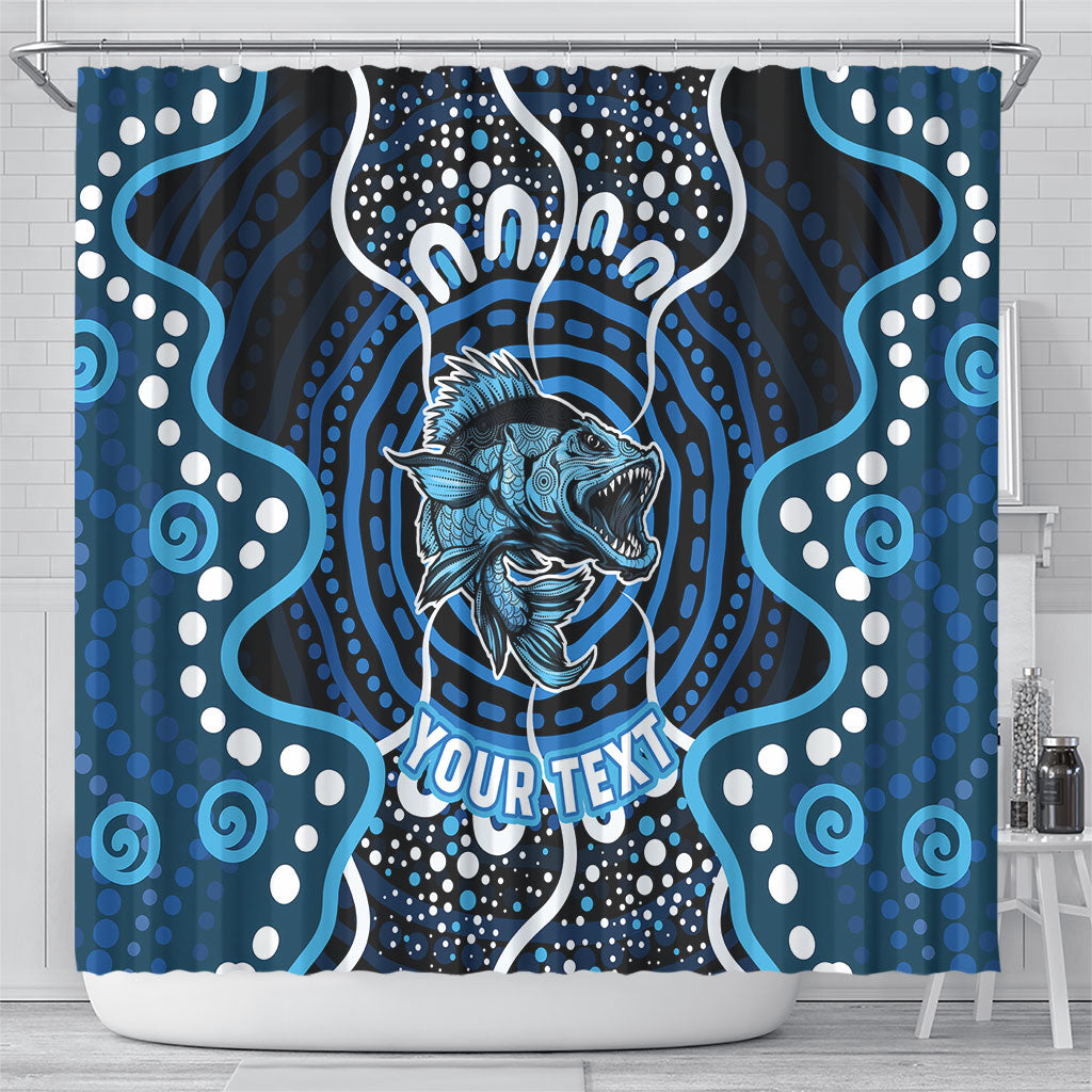 Custom Barramundi Fishing Shower Curtain Indigenous Aboriginal Dot Art Blue Fish