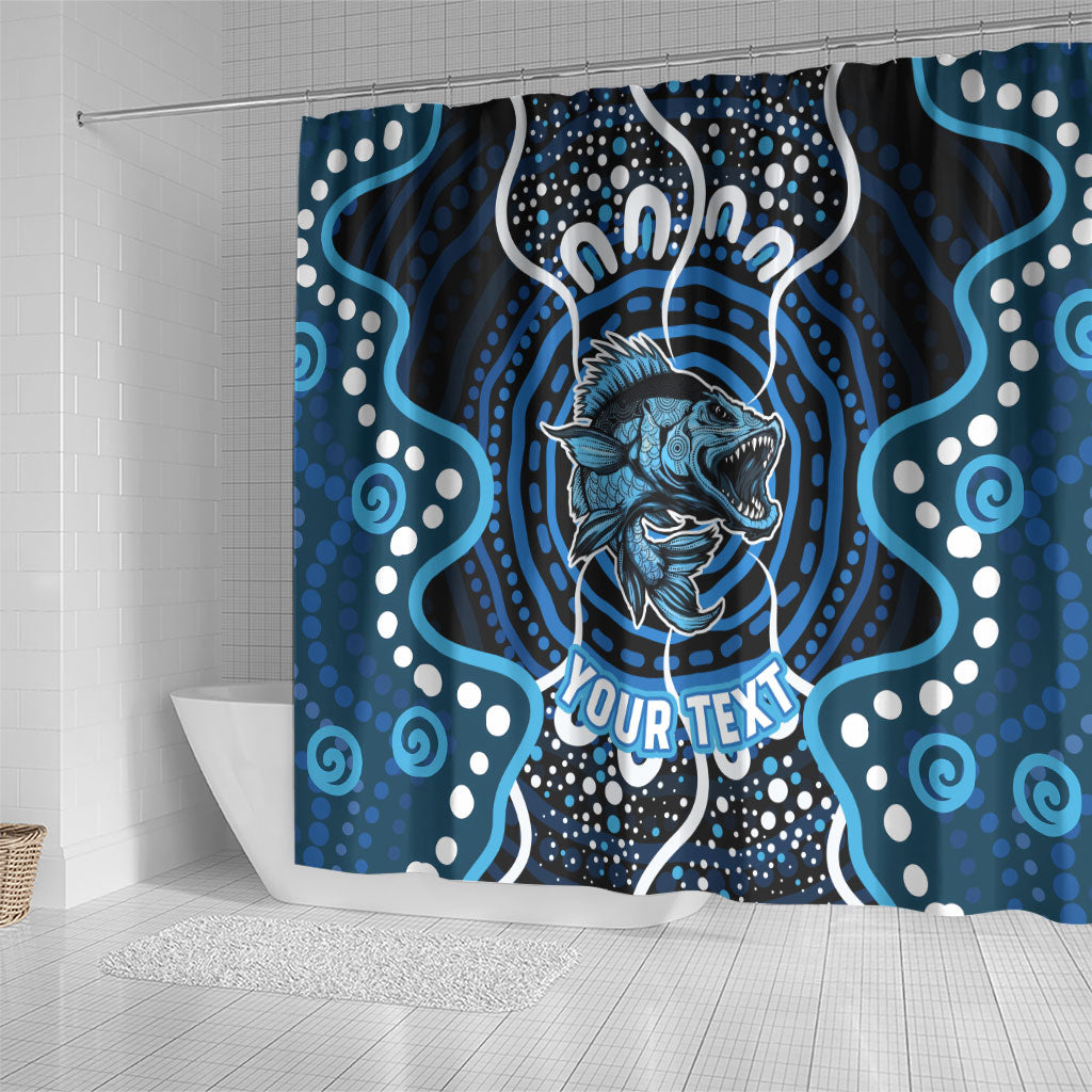 Custom Barramundi Fishing Shower Curtain Indigenous Aboriginal Dot Art Blue Fish