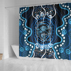 Custom Barramundi Fishing Shower Curtain Indigenous Aboriginal Dot Art Blue Fish
