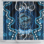 Custom Barramundi Fishing Shower Curtain Indigenous Aboriginal Dot Art Blue Fish