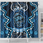 Custom Barramundi Fishing Shower Curtain Indigenous Aboriginal Dot Art Blue Fish