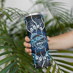 Custom Barramundi Fishing Skinny Tumbler Indigenous Aboriginal Dot Art Blue Fish