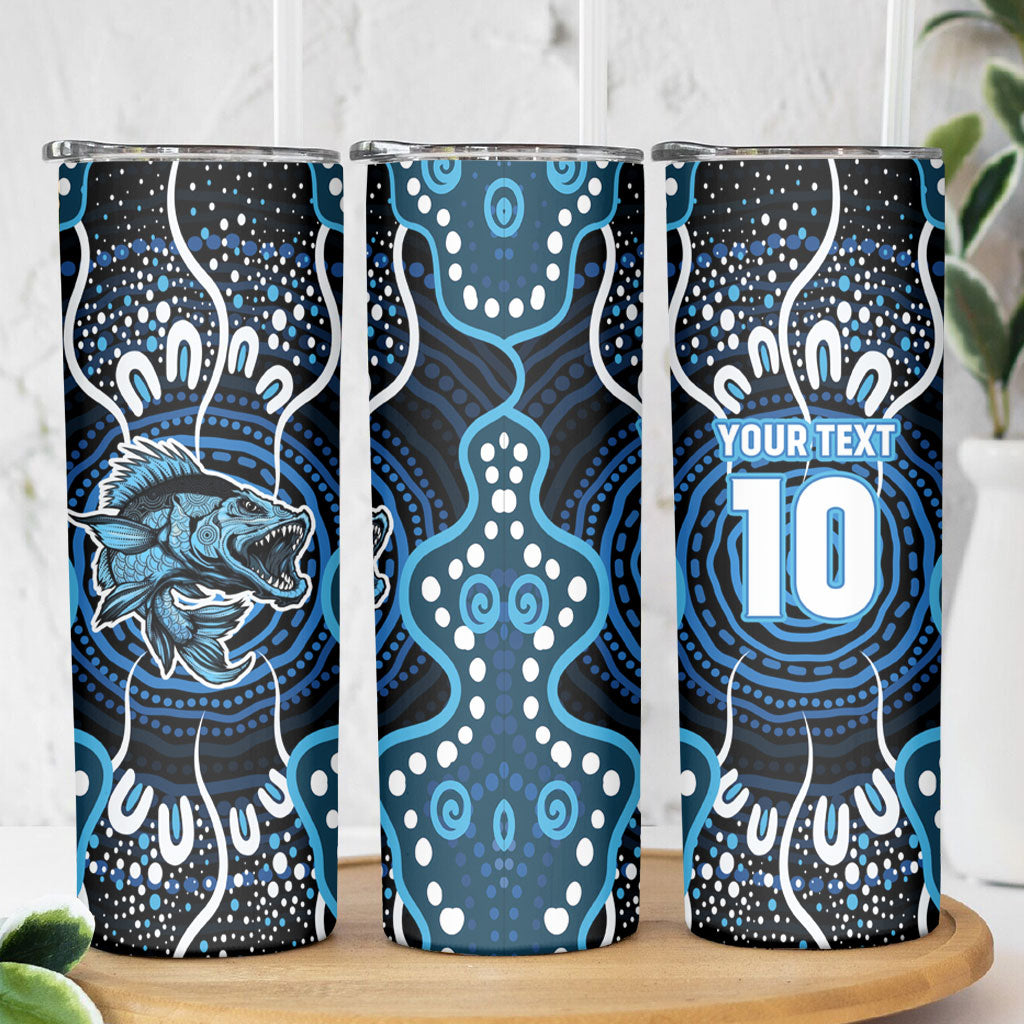 Custom Barramundi Fishing Skinny Tumbler Indigenous Aboriginal Dot Art Blue Fish