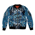 Custom Barramundi Fishing Sleeve Zip Bomber Jacket Indigenous Aboriginal Dot Art Blue Fish