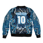 Custom Barramundi Fishing Sleeve Zip Bomber Jacket Indigenous Aboriginal Dot Art Blue Fish