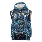 Custom Barramundi Fishing Sleeveless Hoodie Indigenous Aboriginal Dot Art Blue Fish