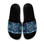 Custom Barramundi Fishing Slide Sandals Indigenous Aboriginal Dot Art Blue Fish