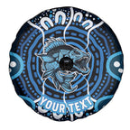 Custom Barramundi Fishing Spare Tire Cover Indigenous Aboriginal Dot Art Blue Fish