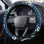 Barramundi Fishing Steering Wheel Cover Indigenous Aboriginal Dot Art Blue Fish