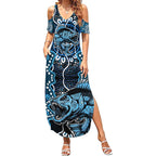 Custom Barramundi Fishing Summer Maxi Dress Indigenous Aboriginal Dot Art Blue Fish