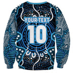 Custom Barramundi Fishing Sweatshirt Indigenous Aboriginal Dot Art Blue Fish
