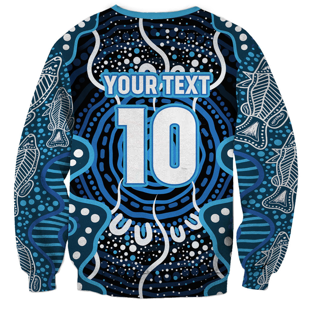 Custom Barramundi Fishing Sweatshirt Indigenous Aboriginal Dot Art Blue Fish