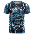 Custom Barramundi Fishing T Shirt Indigenous Aboriginal Dot Art Blue Fish