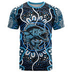 Custom Barramundi Fishing T Shirt Indigenous Aboriginal Dot Art Blue Fish