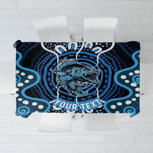 Custom Barramundi Fishing Tablecloth Indigenous Aboriginal Dot Art Blue Fish