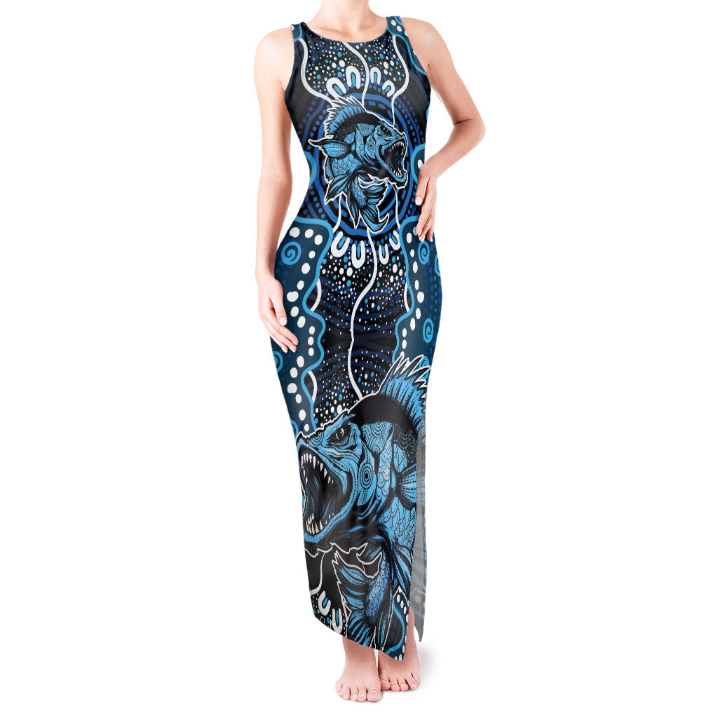 Custom Barramundi Fishing Tank Maxi Dress Indigenous Aboriginal Dot Art Blue Fish