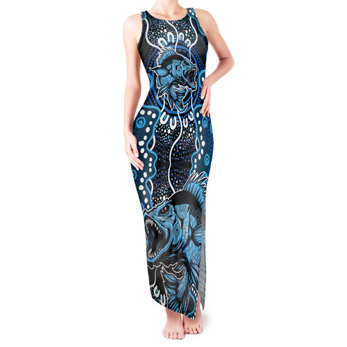 Custom Barramundi Fishing Tank Maxi Dress Indigenous Aboriginal Dot Art Blue Fish