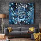 Custom Barramundi Fishing Tapestry Indigenous Aboriginal Dot Art Blue Fish