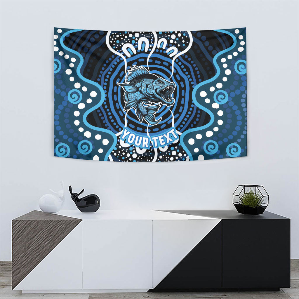 Custom Barramundi Fishing Tapestry Indigenous Aboriginal Dot Art Blue Fish