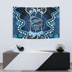 Custom Barramundi Fishing Tapestry Indigenous Aboriginal Dot Art Blue Fish